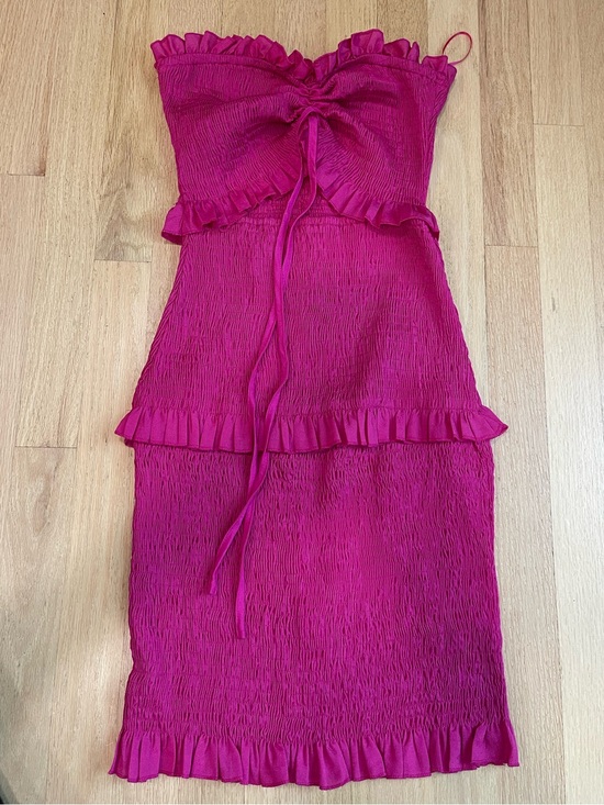 Pinkblush Dresses & Skirts - Pinkblush Strapless Fuchsia Ruffle Tie-Front Midi Dress